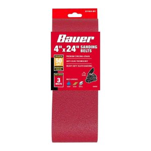 BAUER - 4 in. x 24 in., Bandas de Lijado de 50-Granos con Grano de Alúmina de Circonio, Paquete de 3 - 58858
