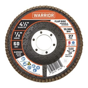WARRIOR - Disco de Lija Flap 4-1/2 in. x 7/8 in., Grado 60 Tipo 27 con Respaldo de Fibra de Vidrio y Grano de Óxido de Aluminio - 57749