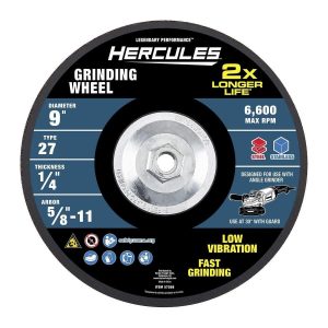 HERCULES - 9 in. x 1/4 in. x 5/8 in. -11 UNC, Type 27 Metal Grinding Wheel - 57268