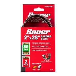 BAUER - 2 in. x 28 in., 80-Grit Sanding Belts with Zirconia Alumina Grain, 2-Pack - 70619