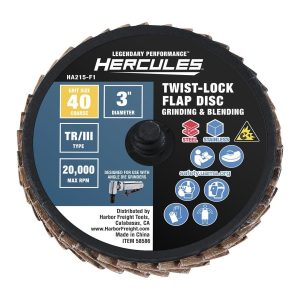 HERCULES - 3 in., 40-Grit Type TR/III Twist Lock Flap Discs with Plastic Backing and Ceramic Grain, 3-Pack - 58586