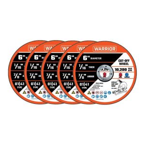 WARRIOR - 6 in. x 1/16 in. x 7/8 in. Type 01/41 Metal Cut-Off Wheel, 5-Pack - 58992