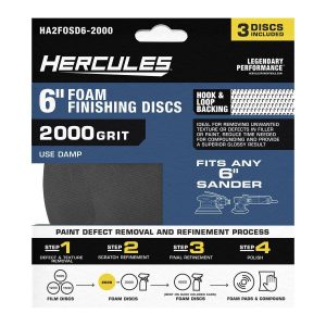 HERCULES - 6 in., 2000-Grit Hook-and-Loop Foam Sanding Discs, 3-Pack - 58250