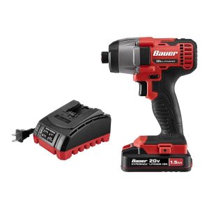 BAUER - 20V Inalámbrico, Kit de Destornillador de Impacto Compacto de 1/4 pulg. Hex con Batería de 1.5 Ah y Cargador - 64755