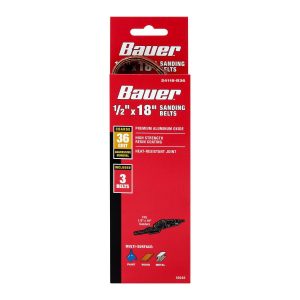 BAUER - 1/2 in. x 18 in., 36-Grit Sanding Belts with Aluminum Oxide Grain, 3-Pack - 59240