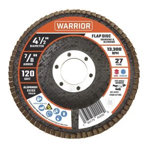 WARRIOR - Disco de Lija Flap 4-1/2 in. x 7/8 in., Grado 120 Tipo 27 con Respaldo de Fibra de Vidrio y Grano de Óxido de Aluminio - 57759