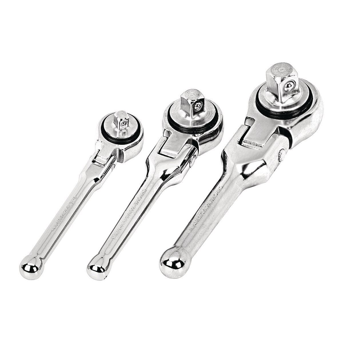 Juego de trinquetes stubby con cabeza flexible, 3 piezas | 70170