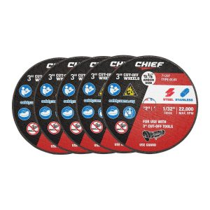 Discos de corte de 3 pulgadas x 1/32 pulgadas x 3/8 pulgadas, Tipo 01/41, Paquete de 5 | 71297