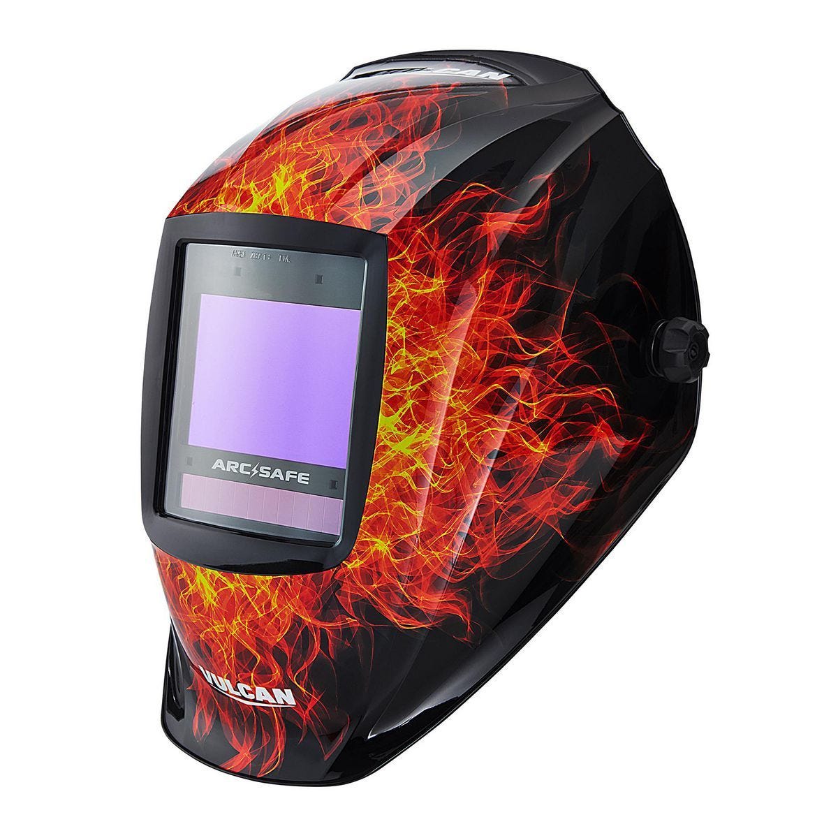 Careta de soldar auto-oscureciente ARCSAFE con diseño de llamas y lente de 10.1 pulgadas cuadradas | VA-WH101F