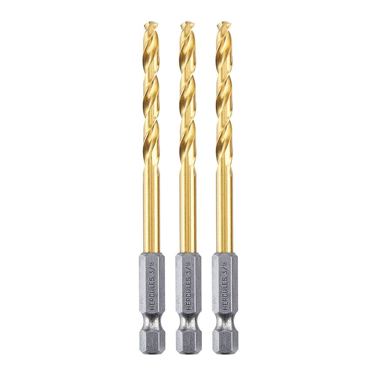 Juego de 3 brocas hexagonales de titanio HERCULES BLUEBRAID para taladro de impacto, 3/16 pulg. | HA23-HX2