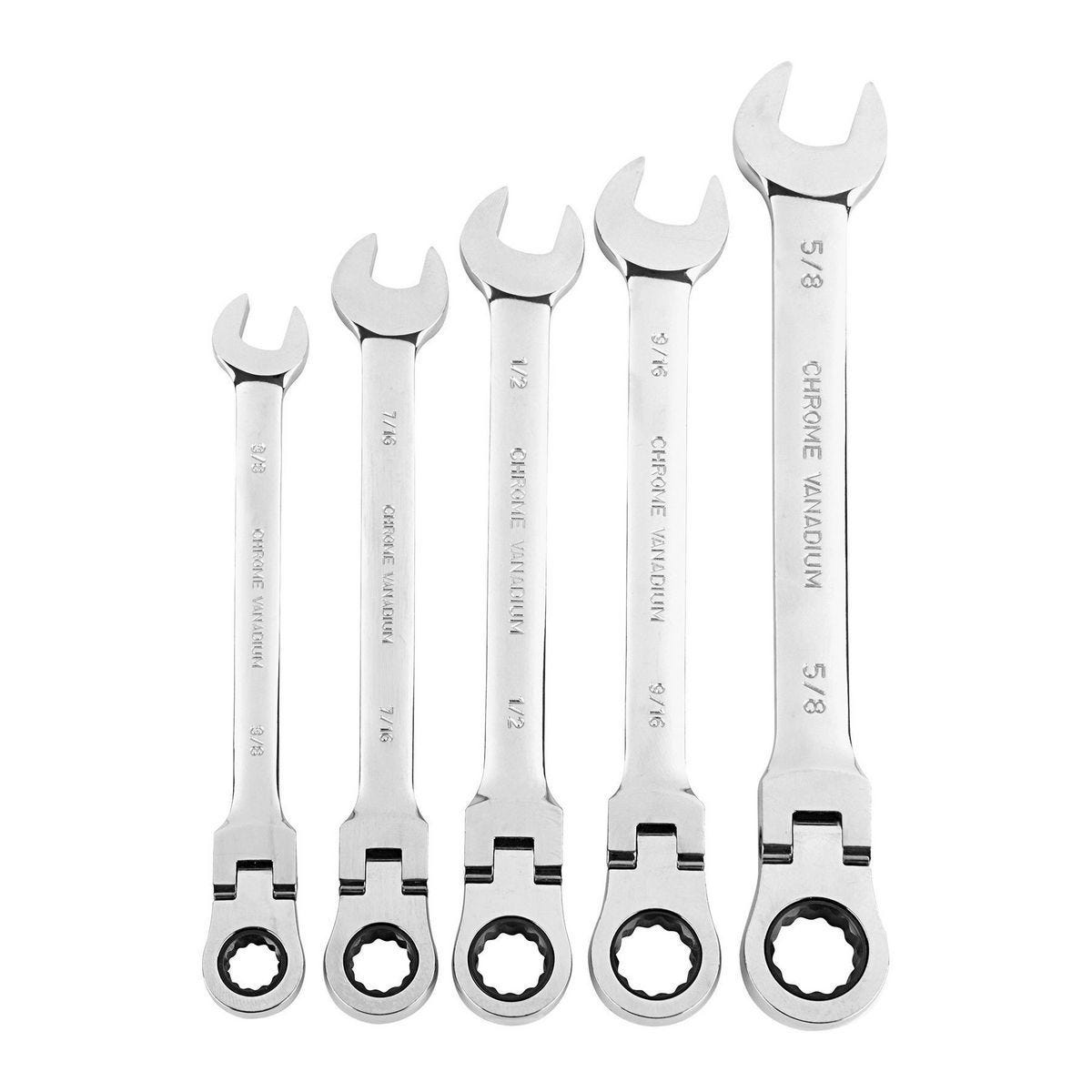 Juego de llaves combinadas con cabezal flexible y trinquete SAE, 5 piezas | 60591