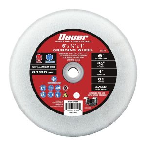 Rueda de esmeril de banco BAUER de 6 pulgadas, 3/4 de grosor, con eje de 1 pulgada y adaptadores para 1/2, 5/8, 3/4 y 7/8 pulgadas | 57246