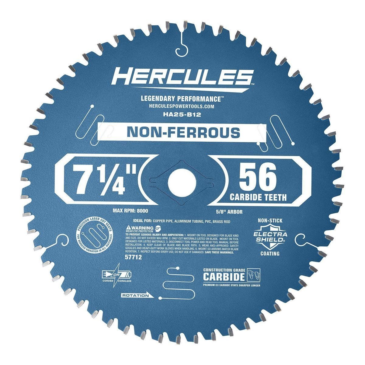 Hoja de sierra circular para metales no ferrosos HERCULES 7-1/4 pulgadas, 56 dientes | HA25-B12