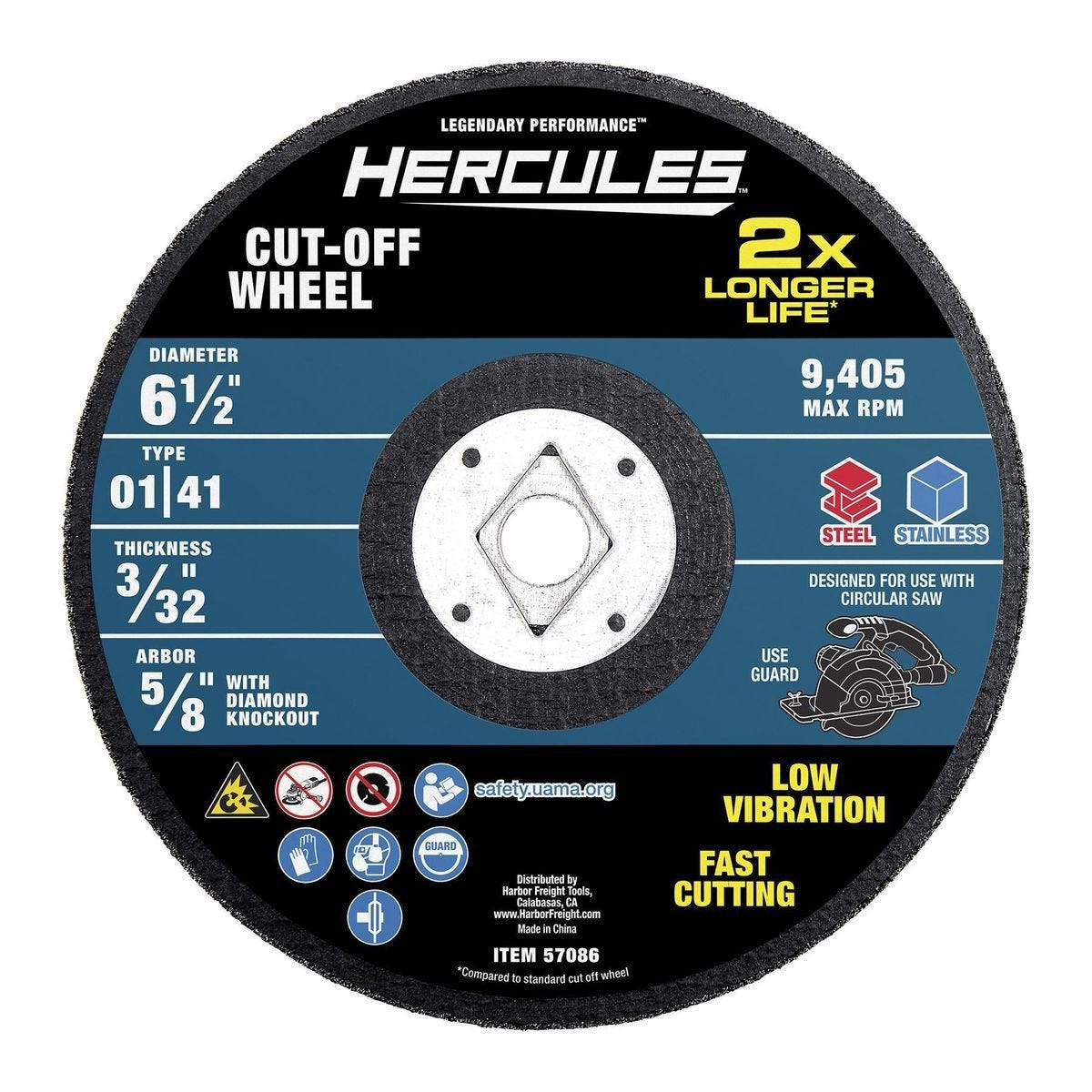 Disco de corte para metal HERCULES 6-1/2 pulg x 3/32 pulg, tipo 01/41, para sierras circulares | HA33-C