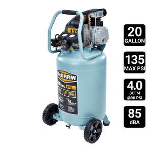 Compresor de aire vertical de 20 galones y 135 PSI con lubricación por aceite para taller y uso automotriz | 64857