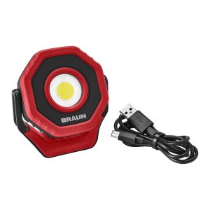 Lámpara LED de trabajo recargable Braun 750 lúmenes, ultracompacta con base magnética, color rojo | 59227