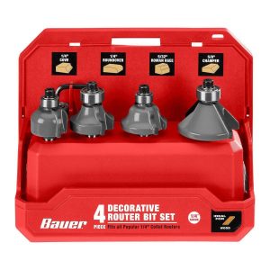 Juego de 4 fresas decorativas con punta de carburo BAUER para router | 22123A-B4