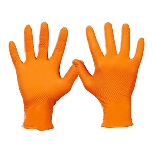 Guantes de nitrilo sin polvo con agarre texturizado de 7 mil, paquete de 50, color naranja | 70711