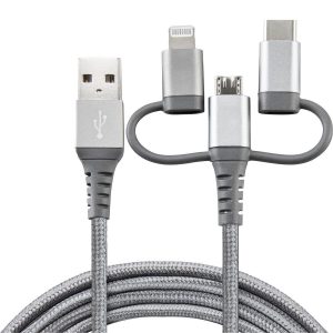 Cable de carga trenzado 3 en 1 de 6 pies para Lightning, Micro-USB y USB-C | 57570