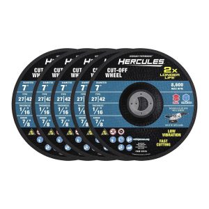 Discos de corte para metal HERCULES tipo 27/42, 7 pulgadas x 1/16 pulgadas x 7/8 pulgadas, paquete de 5 | HA32-C