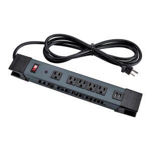 Regleta de poder magnética con 5 contactos, carcasa de metal y 2 puertos USB, color gris pizarra | 72604