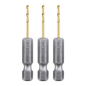 Juego de 3 brocas de titanio HERCULES BLUEBRAID con vástago hexagonal de 1/16 pulgada para taladro de impacto | HA23-HX1