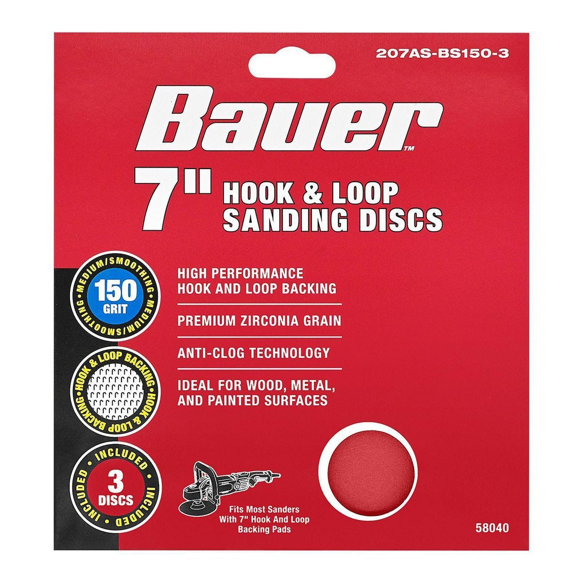 Discos de lijado de 7 pulgadas con grano 150 y sistema hook-and-loop, paquete de 3 | 207AS-BS150-3