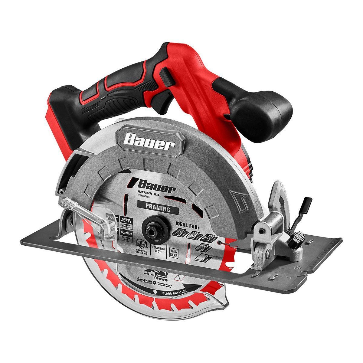 Sierra circular inalámbrica sin escobillas BAUER 7-1/4 pulgadas, 20V - Solo herramienta | 59281