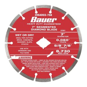 Disco de diamante segmentado de 7 pulgadas BAUER para corte de concreto y mampostería | 206ADGS-7SB