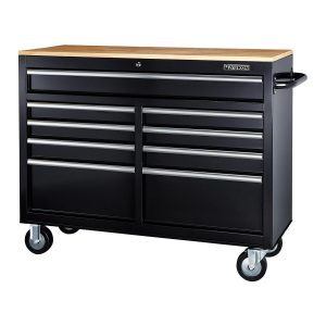 Gabinete móvil de almacenamiento de 9 cajones de 46 pulgadas con tapa de madera sólida, color negro | 56613