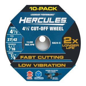 Discos de corte para metal HERCULES 4-1/2 pulgadas, tipo 27/42, paquete de 10 | HA24-C