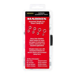 Juego de 40 abrazaderas de manguera de una oreja en acero inoxidable MADDOX | MD40SE1