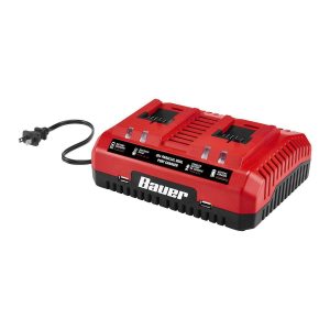 Cargador doble BAUER 20V para dos baterías y puertos USB | 2108C-B