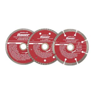 Juego de 3 discos de diamante de 4 pulgadas BAUER para corte de concreto, mampostería y azulejo | 206ADGS-4AB