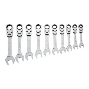 Juego profesional de llaves combinadas stubby con cabeza flexible y trinquete métrico, 10 piezas | WRSTFM-10