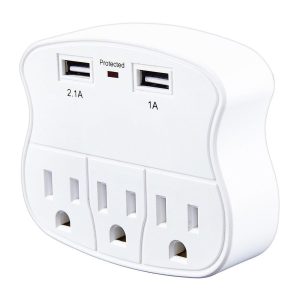 Adaptador de pared con 3 tomas de corriente y 2 puertos USB de carga rápida | 56220