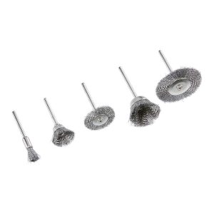Juego de ruedas y cepillos de alambre rotativos de acero inoxidable, 5 piezas | 71054
