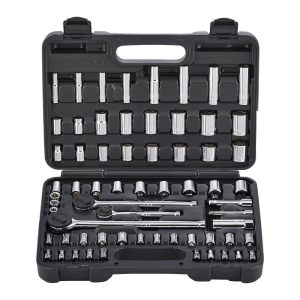 Juego de dados y llaves de carraca 64 piezas, medidas SAE y métricas para 1/4, 3/8 y 1/2 pulgada | 63461