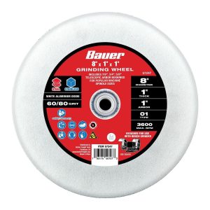 Rueda abrasiva para esmeril de banco BAUER de 8 pulgadas con arbor de 1 pulgada y adaptadores de 5/8, 3/4 y 7/8 pulgadas | 57247