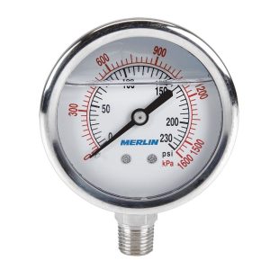 Manómetro de presión lleno de líquido de 230 PSI, conexión 1/4 in. NPT | 64558