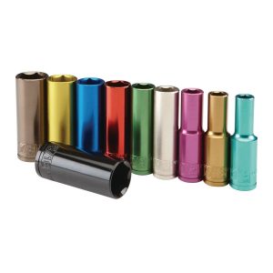 Juego de dados largos SAE de 1/2 pulgada con código de color, 10 piezas | 61294